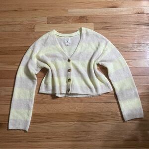 Billabong Cropped Button Up Cardigan Womens Small Yellow Purple Striped Cottage